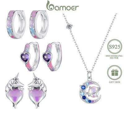 Bamoer Bông Tai Bạc 925 Hình galaxy Cầu Vồng Thời Trang