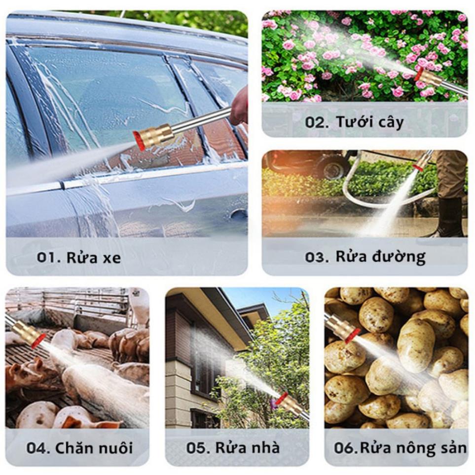 Máy rửa xe cầm tay mini gia đình công suất cao 400w 2 pin sạc 48V, máy rửa xe ô tô áp lực ca