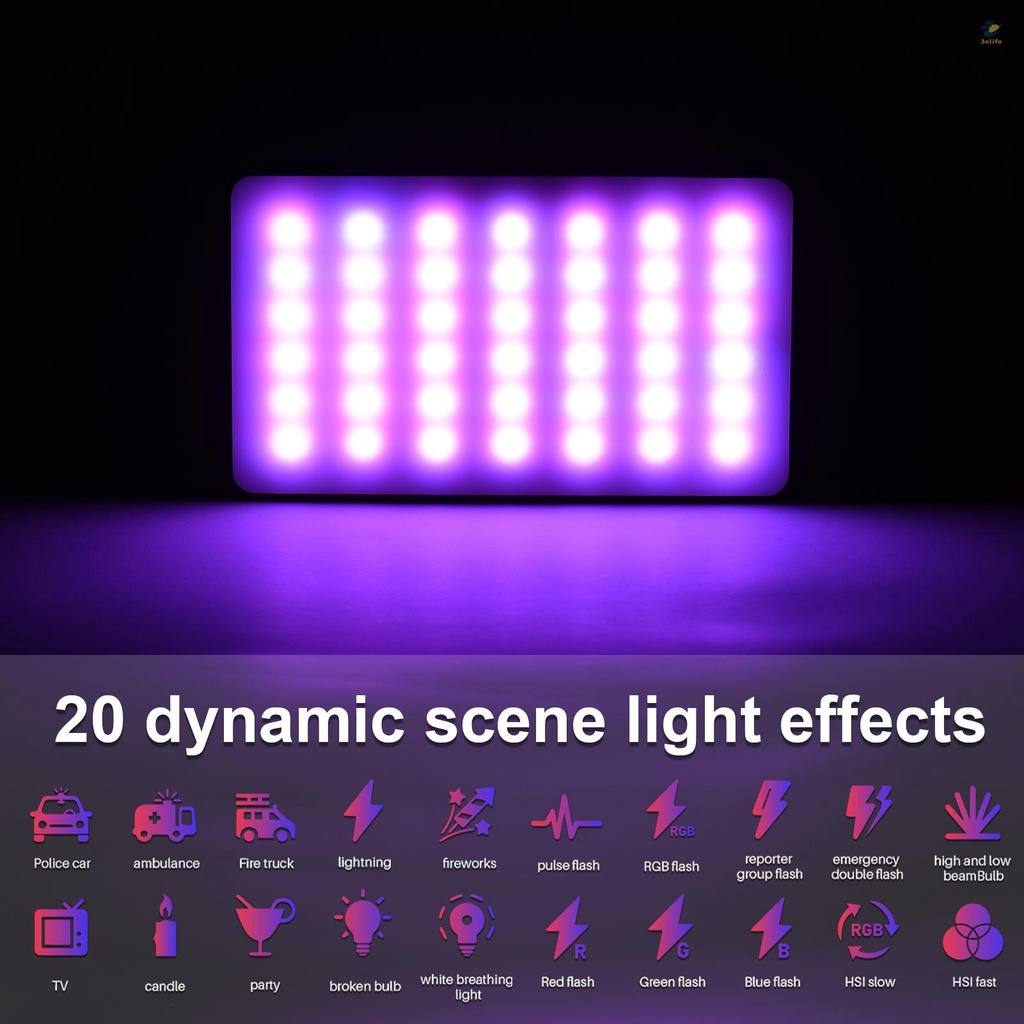 Đèn led Trợ Sáng Chụp Ảnh andoer w140 rgb 3elife cri95 + 2500k-9000k 20 Có Thể Sạc Lại Với Màn Hình lcd Cho vlog liv