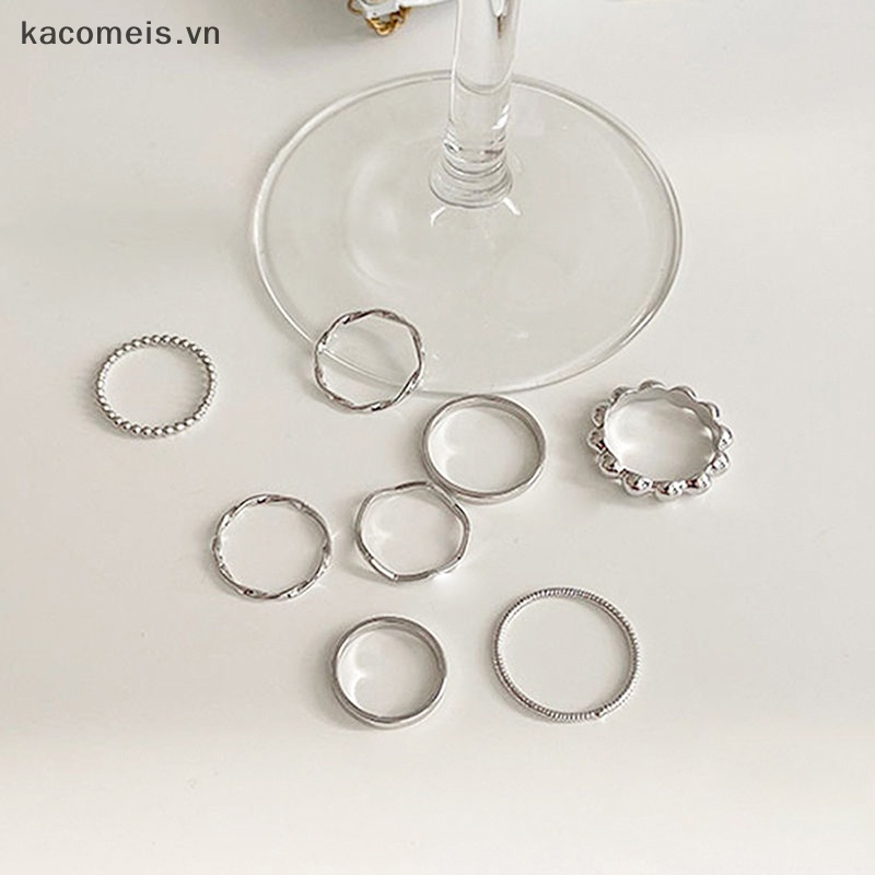 Kaimeisvn set Nhẫn Đeo Khớp Ngón Tay Dạng Xoắn Tròn Màu Vàng Kim Phong Cách punk Thời Trang Cho Nữ vn