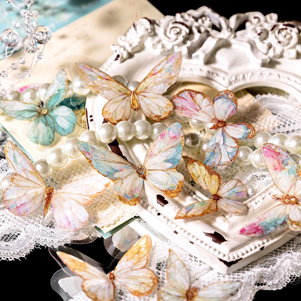 Enwei Bộ 40 Miếng Dán Hình Bướm Phong Cách vintage Chống Thấm Nước Trang Trí Sổ Tay