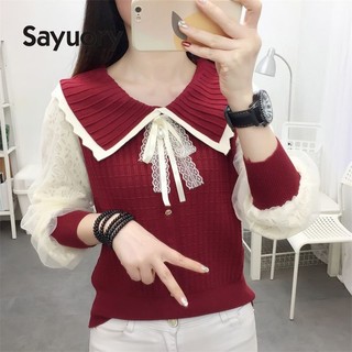 Áo sweater sayuory dệt kim cổ búp bê thắt nơ đáng yêu cho nữ