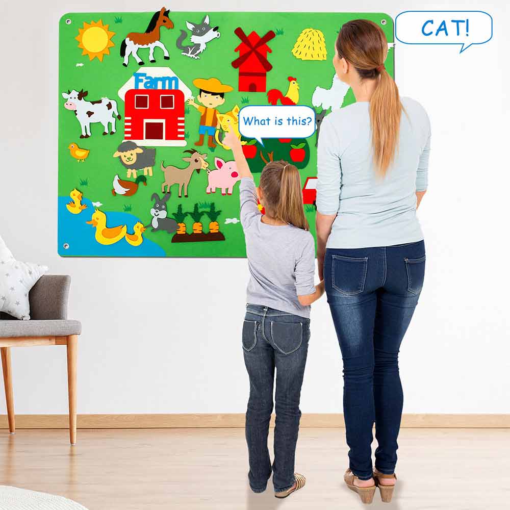 DIY Felt Board Toys Toddler Montessori Story Board Farm Animals Cartoon Pattern Wall Decoration Baby Early Learning Toys