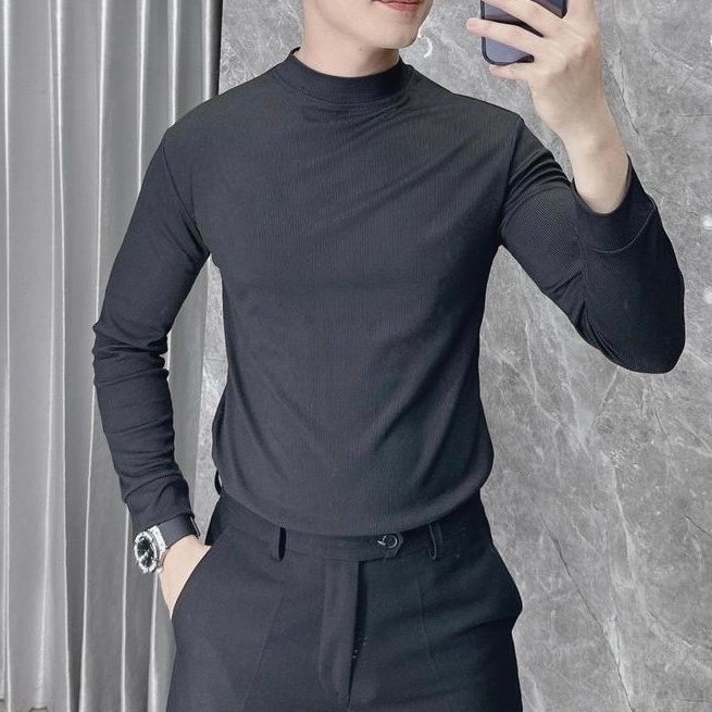 Áo Thun Tăm Dài Tay Nam TUTO5 Menswear AT07- Áo Phông Giữ Nhiệt Nam Cổ Cao Body Slim fit  Tôn Dáng Cao Cấp