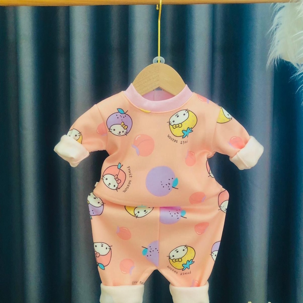 Bộ nỉ lót lông bé gái size 3-14kg
