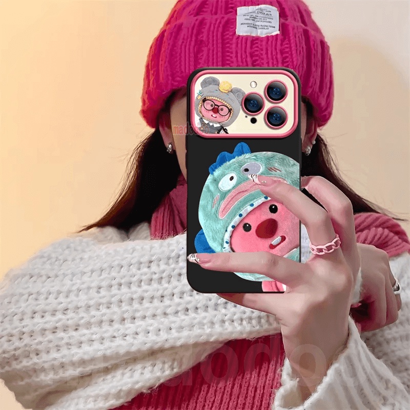 Ốp lưng For iPhone 15 14 13 12 11 Pro Xs max Mini 7 8 6 6S Plus X XR 14ProMax 13promax 12promax 11promax 6+6S+ 7+ 8+ Cute Cartoon Duck-cap beaver Plush Loopy Couple BFF Fine Hole Large window Anti-fall Soft Phone Case DSC 07