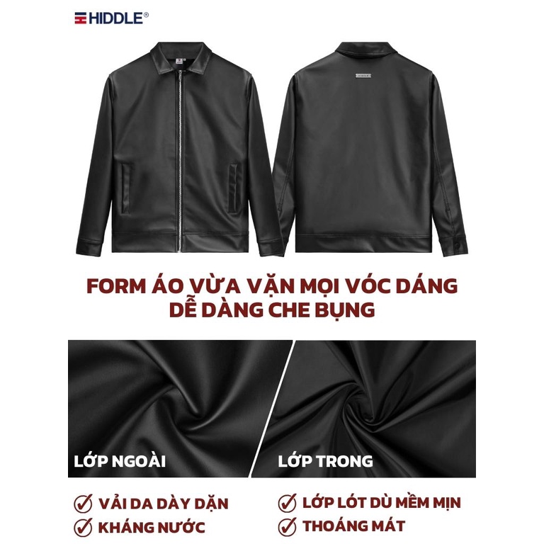 Áo khoác da nam cao cấp 2 lớp HIDDLE chống nước giữ ấm, có túi trong, nhiều size form casual | H11-AK2