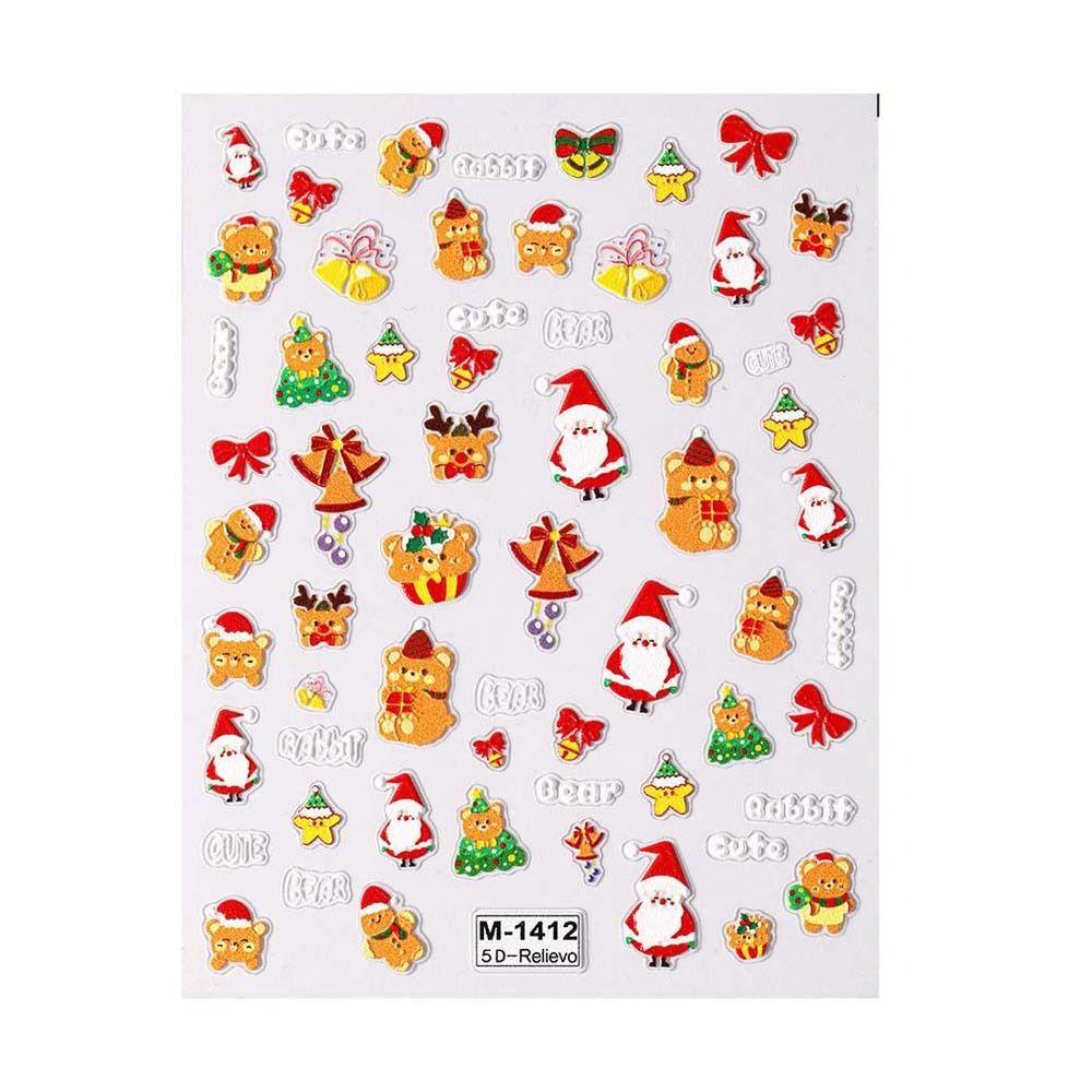 Miếng Dán Trang Trí Móng Tay Dập Nổi Họa Tiết Giáng Sinh Dễ Thương