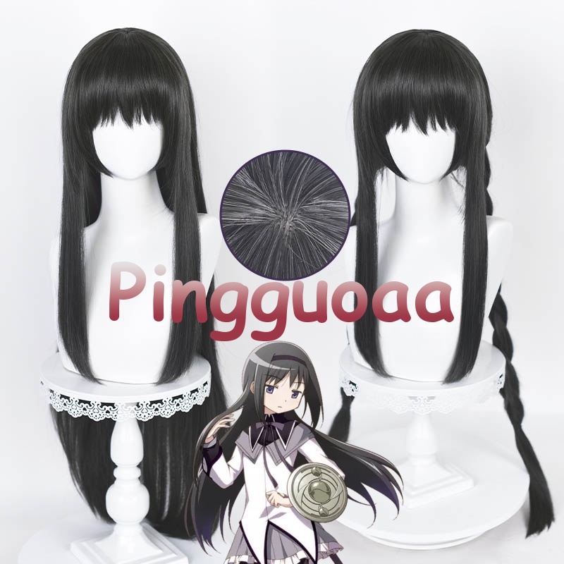 Anime Puella Magi Madoka Magica Akemi Homura 90cm Long Straight Black Cosplay Wig Halloween Party Ca