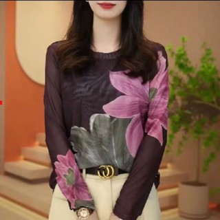 Áo Thun Lưới Cổ Tròn Dáng Ôm Thời Trang Mùa Thu 2023 Mới