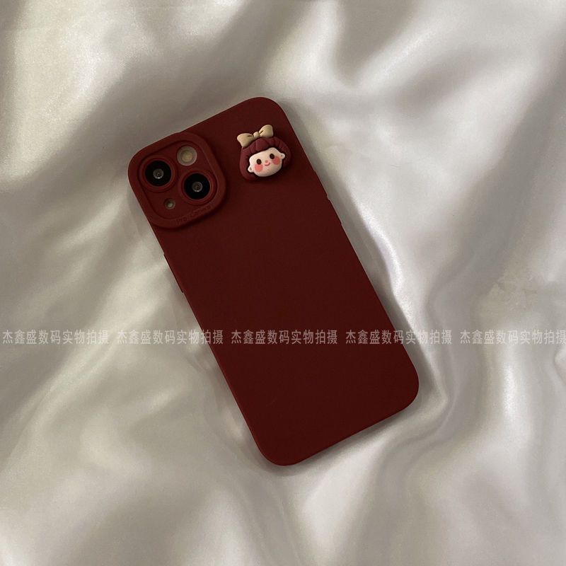 Ốp Điện Thoại Hình Cô Gái Ba Chiều Màu Đỏ Tía Dễ Thương Cho iphone7 7plus 8 8plus xs xr 11 12 13 14 pro plus promax