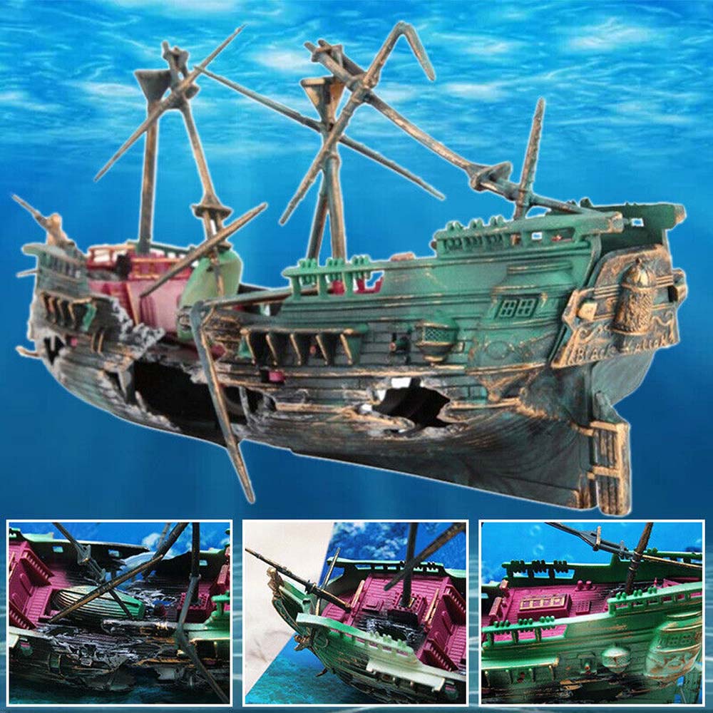 Aquarium Ornament Ship Air Split Shipwreck Fish Tank Decor Sunk Wreck Boat