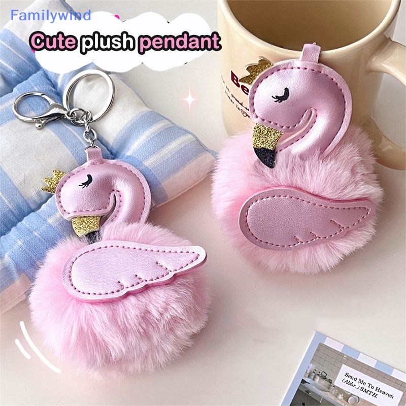 Familywind > Móc Chìa Khóa Xe Hơi / Ví Da pu Hình Thiên Nga Đính Quả Bông Bằng Lông Nhung Dễ Thương