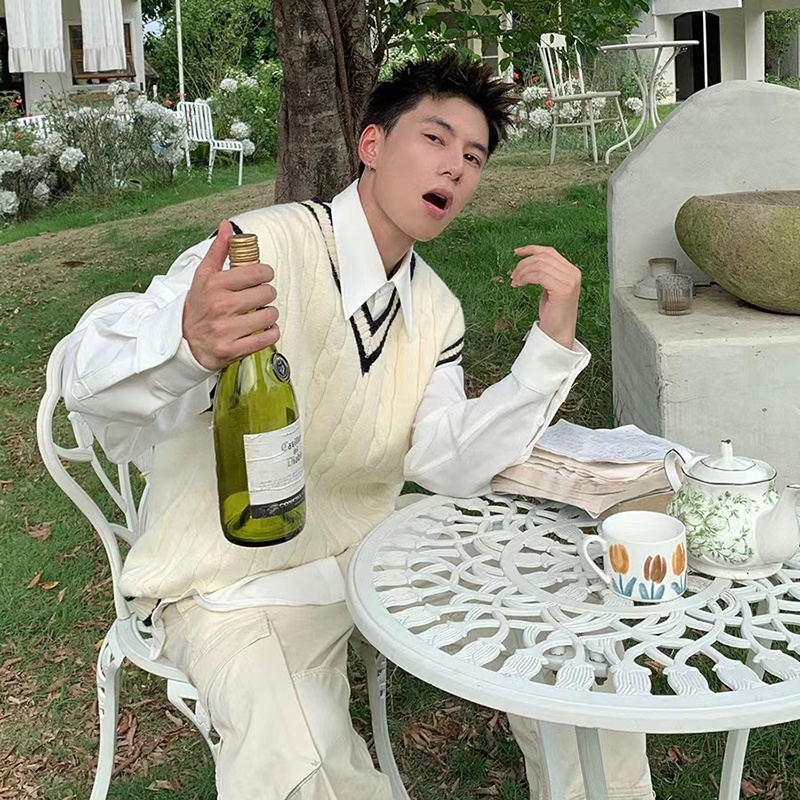 Áo sweater Không Tay Cổ Chữ v Thời Trang Cao Cấp Phong Cách Nhật Bản Cho Nam