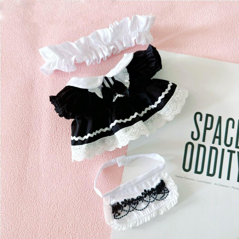 Búp Bê Hầu Gái Mặc Váy Đồng Phục Vải cotton Phối Ren Và Băng Đô Thời Trang 20cm