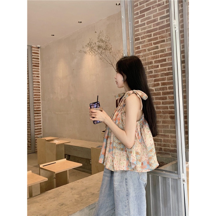 Áo Hai Dây Dáng Ôm Ngắn In Họa Tiết Thời Trang Mùa Hè Pháp 2023 Cho Nữ