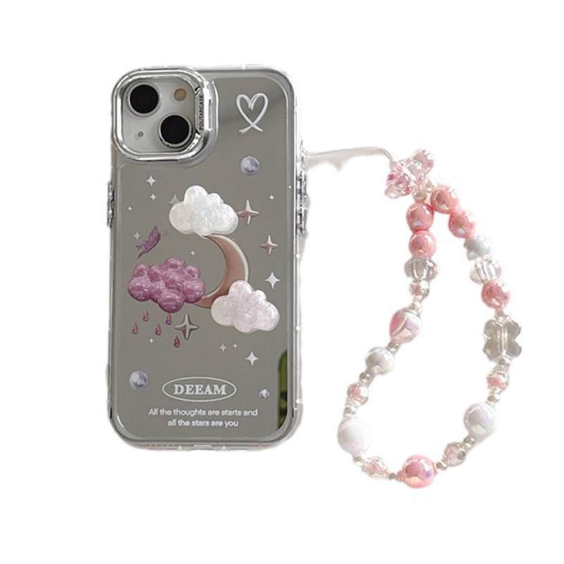 Ôp Điện Thoại Dẻo Kèm Gương & Vòng Đeo Tay Hình Đám Mây 3d Chống Rơi Cho iphone 11 13 14 pro max 12 15 pro max xs xr Ốp