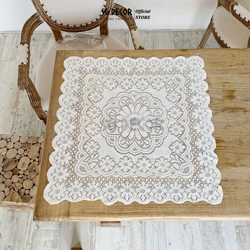 Khăn Trải Bàn Ren Rỗng Nhỏ Trong Phong Cách Hàn Quốc đơn Giản Bàn Cà Phê Bàn ​​tròn Khăn Trải Bàn Hình Chữ Nhật SG DECOR