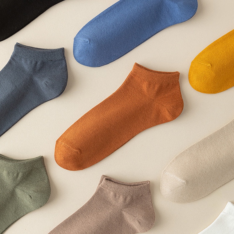 SHANMUSENLIN☘Vớ cotton Cổ Thuyền Dày Dặn Thấm Hút Mồ Hôi Màu Trơn Cho Nam