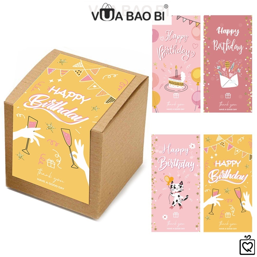Tập 50 Decal tem nắp hộp quà sinh nhật TE15 nhãn dán Happy birthday trang trí hộp quà bao bì tiện lợi