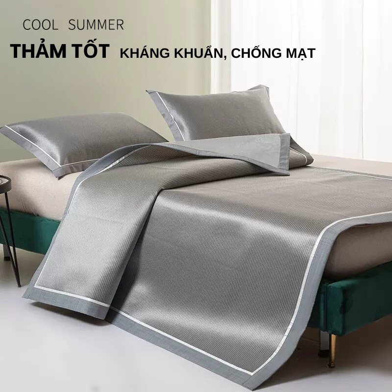 Chiếu điều hòa làm mát, chiếu lụa băng cao cấp màu xám nhạt giúp massage giảm nhiệt mùa hè - KT 1m5x2m, 1m8x2m