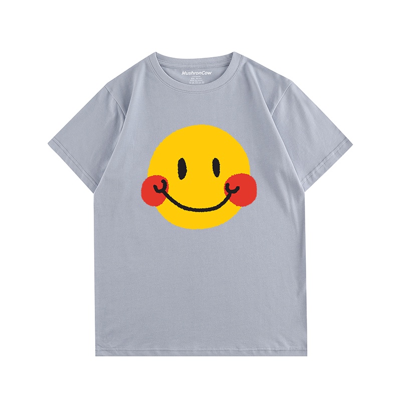 Áo Thun 100% cotton Tay Ngắn Cổ Tròn In Hình Mặt Cười Dành Cho Nam Và Nữ