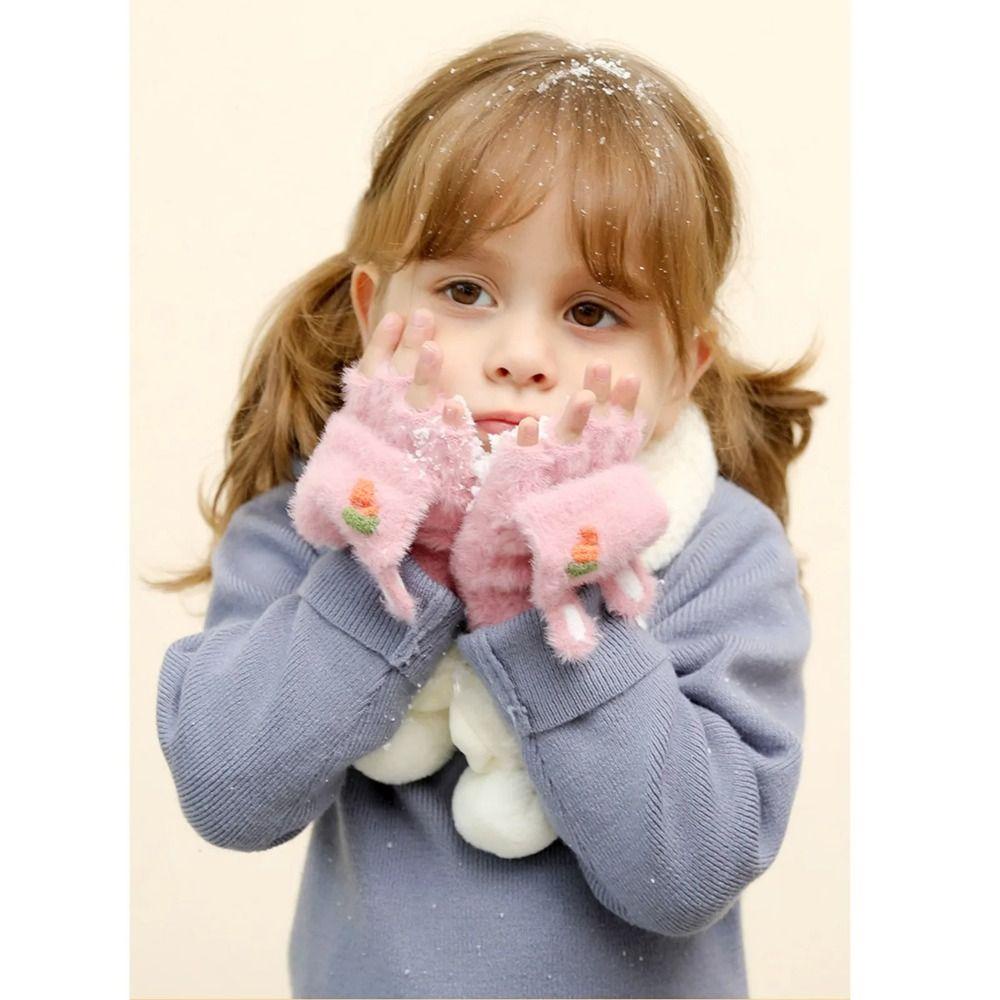Găng Tay Hở Ngón 1 Ngón Bằng Lông Chồn Nhân Tạo Mềm Mại Giữ Ấm Mùa Đông Cho Trẻ Em