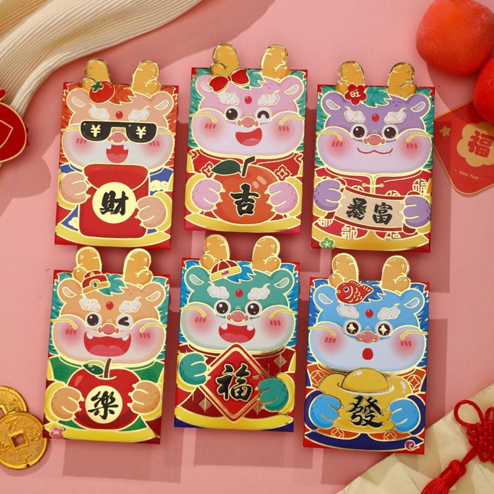 Set 6 Bao Lì Xì Đỏ mini In Họa Tiết Hoạt Hình 3d Thủ Công