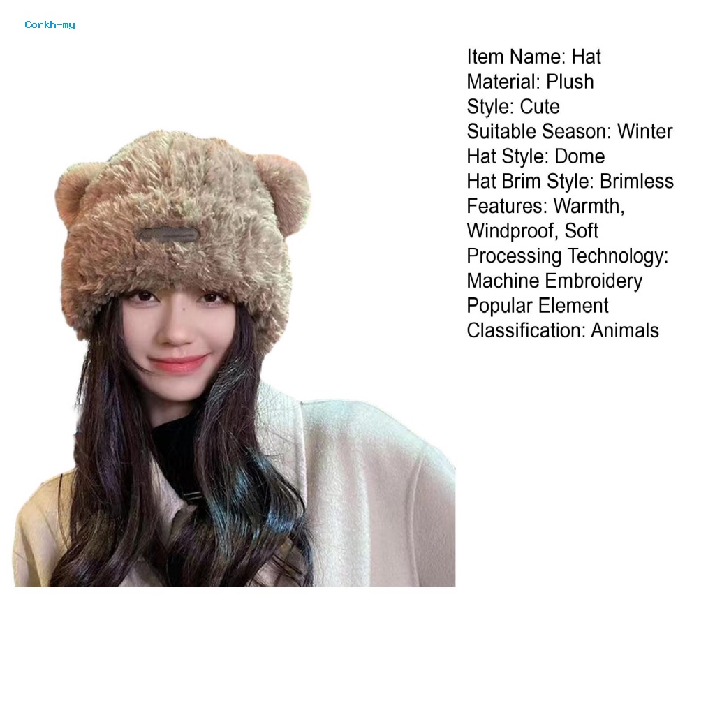 Mũ beanie Màu Trơn Đính Tai Gấu Hoạt Hình Bằng Vải Bông Mềm Mại Ấm Áp Thời Trang Mùa Đông Cho Nữ