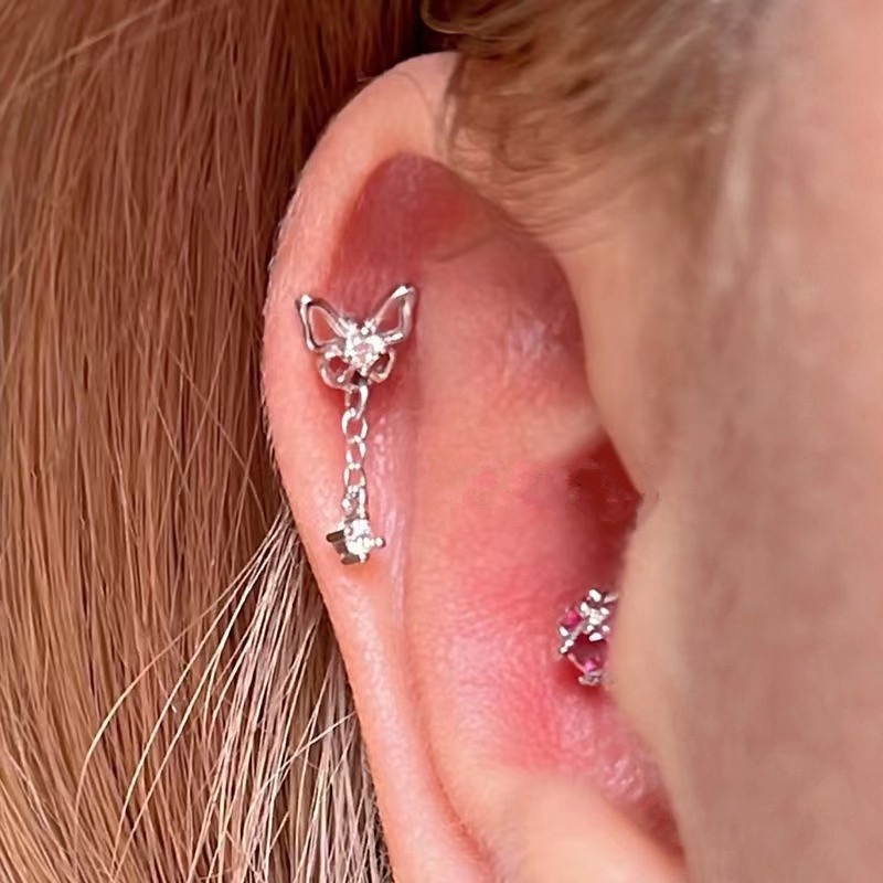 Bông Tai Mạ Bạc Dáng Dài Hình Bướm Đính Pha Lê Thời Trang Cho Nữ YR