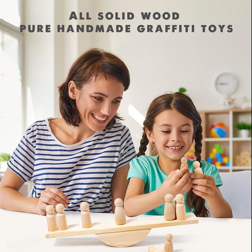 50 PCS UNFINISHED WOODEN PEG DOLL FOR DIY PAINTING NATURAL WOOD DOLL BODIES FIGURES DECORATIVE PEG PEOPLE FOR KIDS ARTS CRAFTS