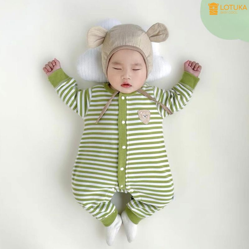 Body Dài Tay Kẻ LOTUKA Lót Lông Nhung Ấm Áp Cho Bé, Bodysuit Cho Bé Trai Bé Gái, Quần Áo Trẻ Em Size 3-12kg