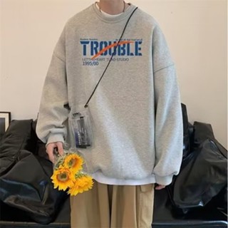 8XL sweater nam form rộng big size tới 120kg Áo Nỉ Nhung Tay Dài Cổ Tròn In Chữ Màu Xanh Dương Phong Cách Đường Phố Mỹ Cổ Điển Thời Trang Cho Nam