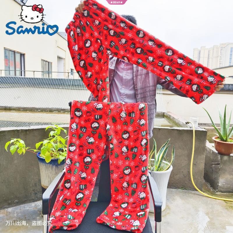 Sanrio Quần Ngủ Chất Nhung Mềm Mại Co Giãn Thoải Mái In Họa Tiết Hoạt Hình hello kitty Dễ Thương Cho Nữ
