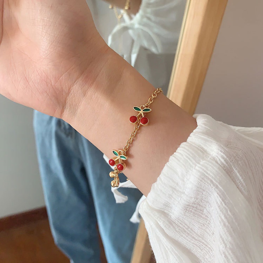 Vòng Tay Dây Xích Màu Đỏ cherry Thời Trang Cho Nữ