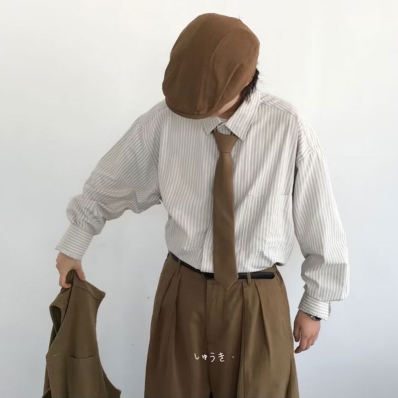 Kyushuad Áo Sơ Mi Dáng Rộng Họa Tiết Kẻ Sọc Phong Cách retro Nhật Bản Cao Cấp Cho Nam
