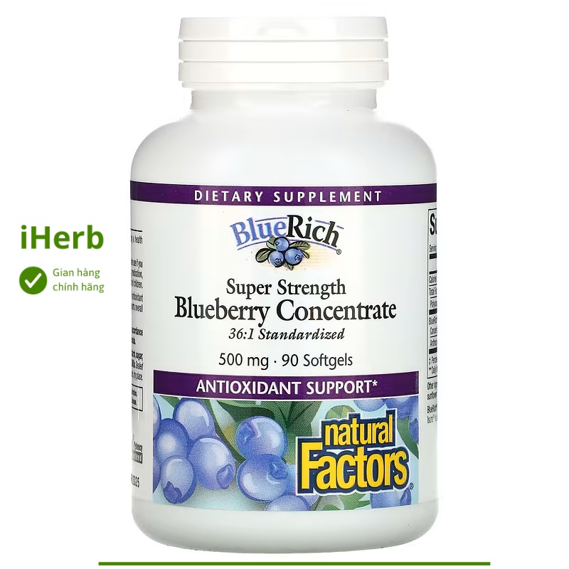 Viên uổng việt quất cô đặc BlueRich 500 mg Natural Factors (90 viên) - iHerb Việt Nam