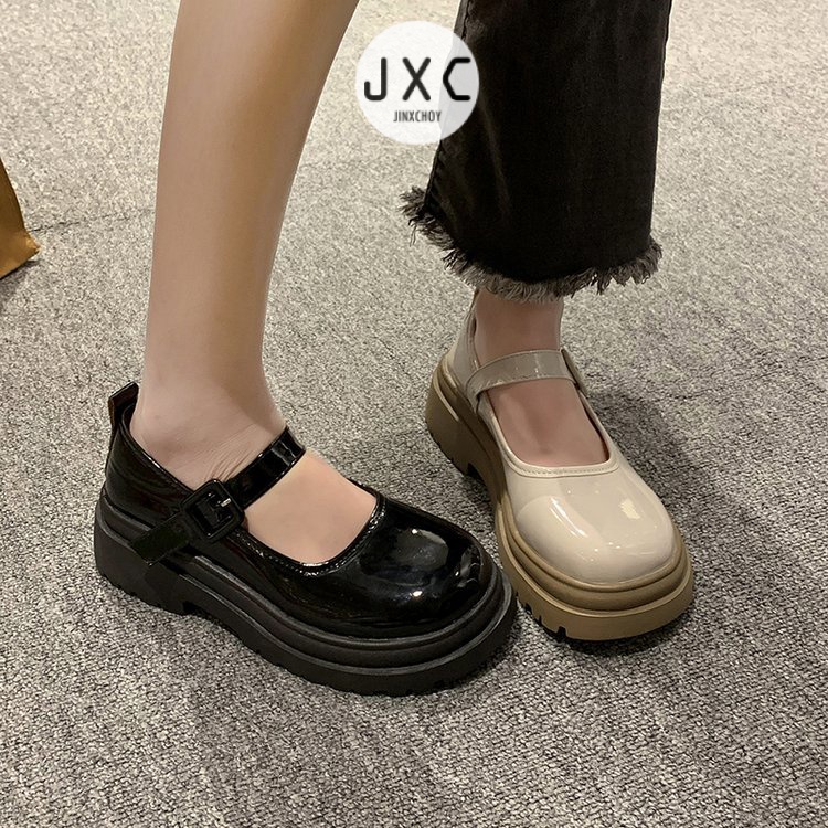 JINxCHOYGiày Búp Bê Da PU Mũi Tròn Phong Cách Retro Cho Nữ