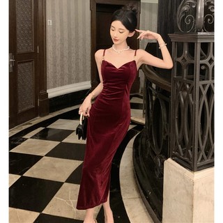 Đầm Nhung maxi Dự Tiệc Dáng Ôm Thời Trang Thu Đông Sang Trọng Cho Nữ