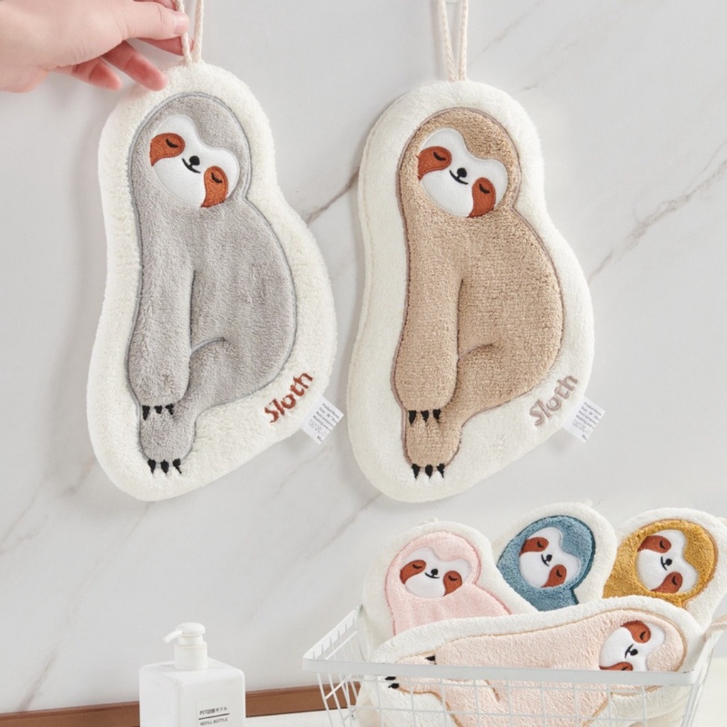 Khăn Lau Tay Dạng Treo Hình Con Lười Bằng Nhung San Hô Dày Dặn Thấm Hút Nhanh Khô Cho Nhà Bếp Phòng Tắm