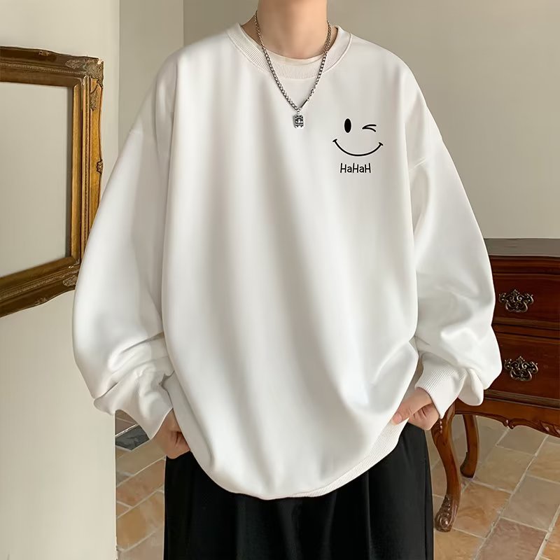 Áo Nỉ Tay Dài Cổ Tròn In Hình Mặt Cười Thời Trang Hàn Quốc Dành Cho Nam