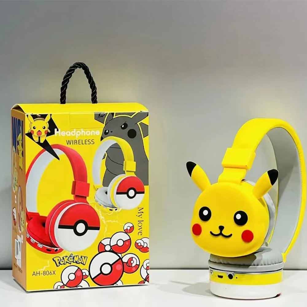 Pokemon Pikachu Bluetooth Headphone Wireless Headset Stereo Earphone Mic yellow