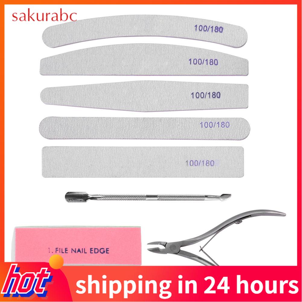 Sakurabc 8pcs Professional Nail Art Manicure Pedicure Tool Set Sanding