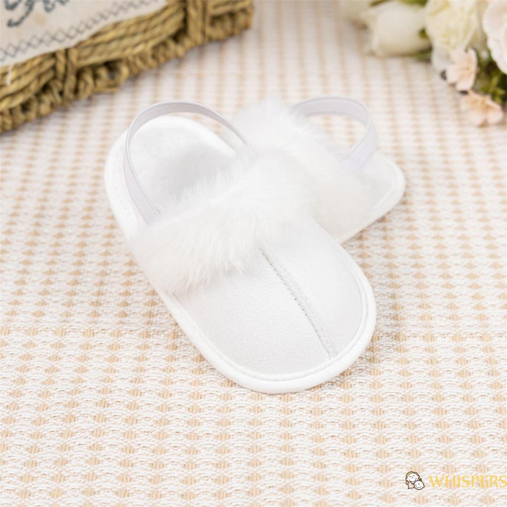 Whispers-giày Tập Đi Đế Bằng Phối Lông Phong Cách Công Chúa Dễ Thương Cho Bé Gái Sơ Sinh