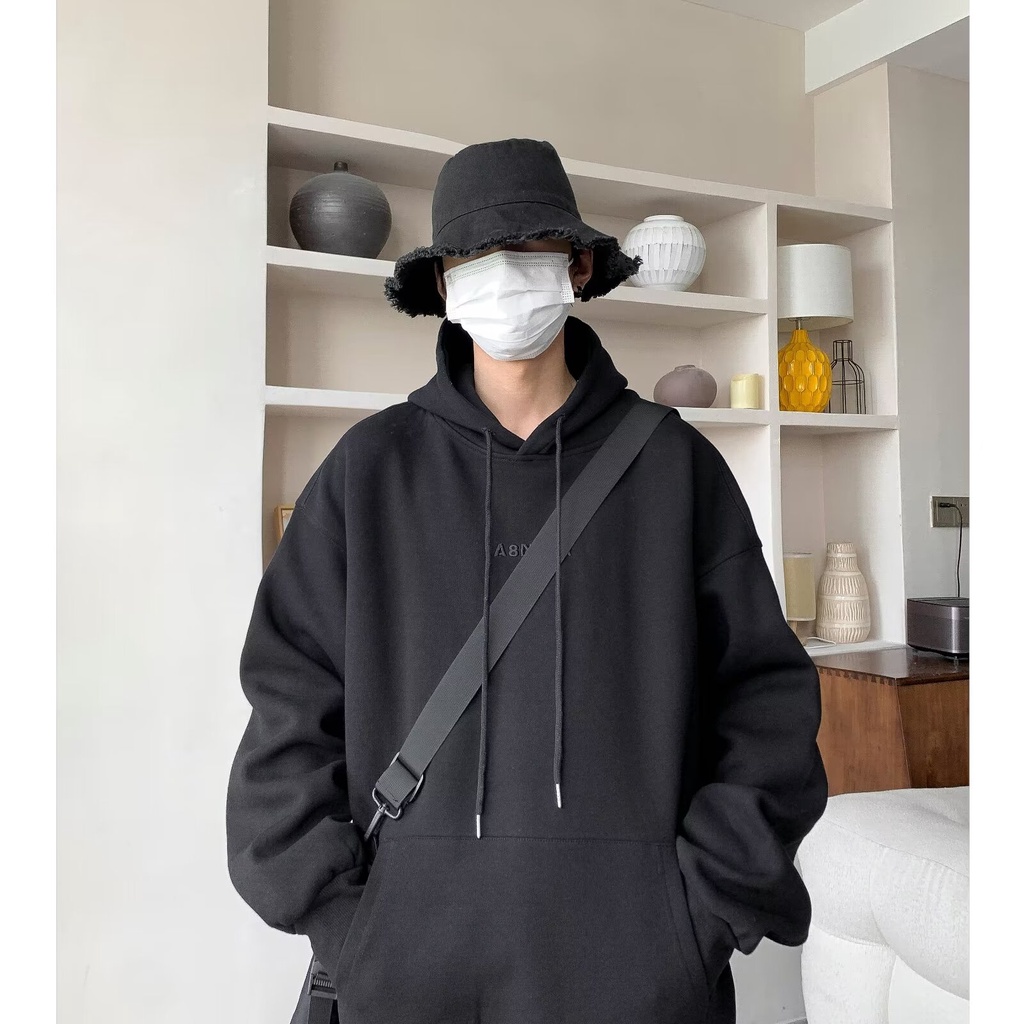 Áo hoodie cotton Màu Trơn Thêu Chữ Phong Cách Tối Giản Thời Trang Thu Đông Mới