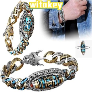 Witakey turquoise Vòng Tay Chuỗi Hạt dzi Phong Cách Tây Tạng Xoay Được six-Caracter Hạt Đá Quý Diềm Tích Cực fengshui