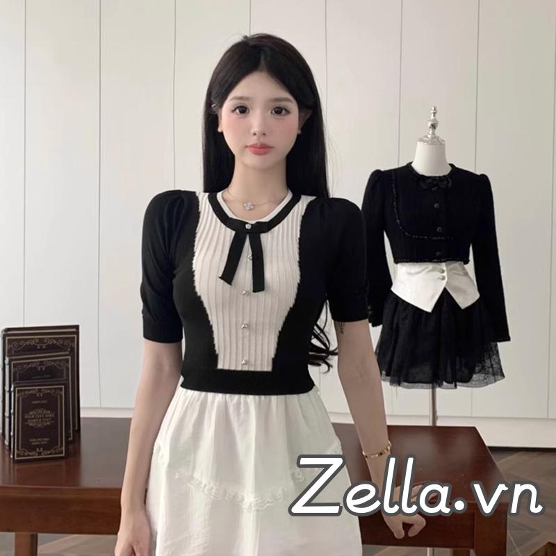 Áo Thun Đính Nút Màu Sắc Tương Phản Cho Nữ