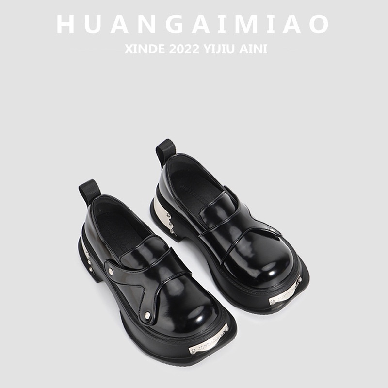Niche phong cách Loafers lười một chân khuấy đế dày thiết kế ban đầu giày đơn đa năng đầu to dễ thương giày da nhỏ nữ