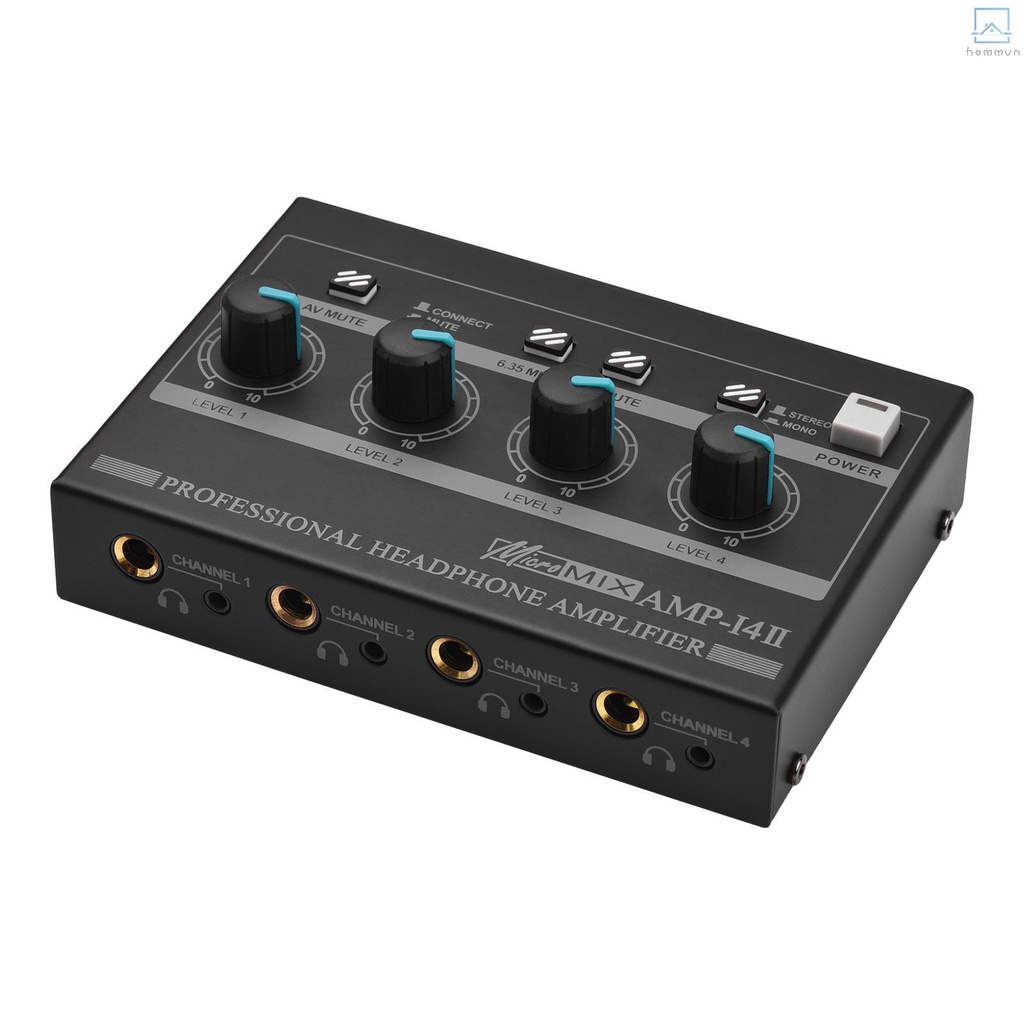 Amp-14 Bộ Khuếch Đại Âm Thanh 4 Kênh Kèm Điều Khiển rca / 6.35mm / 3.5mm