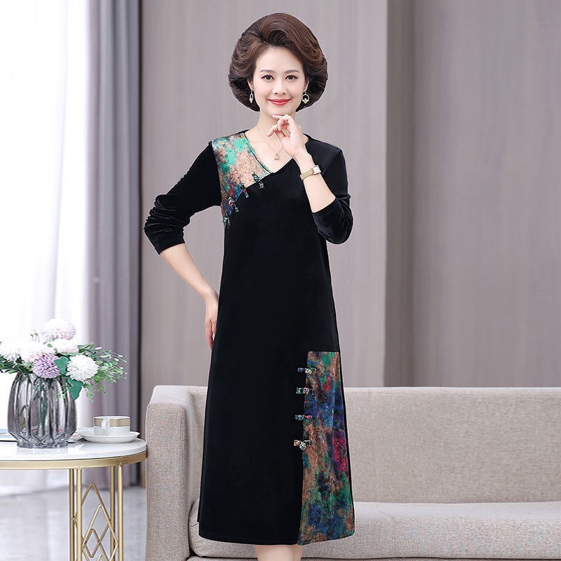 Váy trung niên thu đông cao cấp V62 - Đầm nữ đẹp mặc dự tiệc sang trọng cho mẹ, bà, người lớn tuổi 40 50 60 70 Bigsize